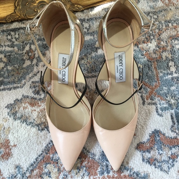 Jimmy Choo Typhon blush pink & metallic silver ankle strap pointed toe pumps - Picture 3 of 14